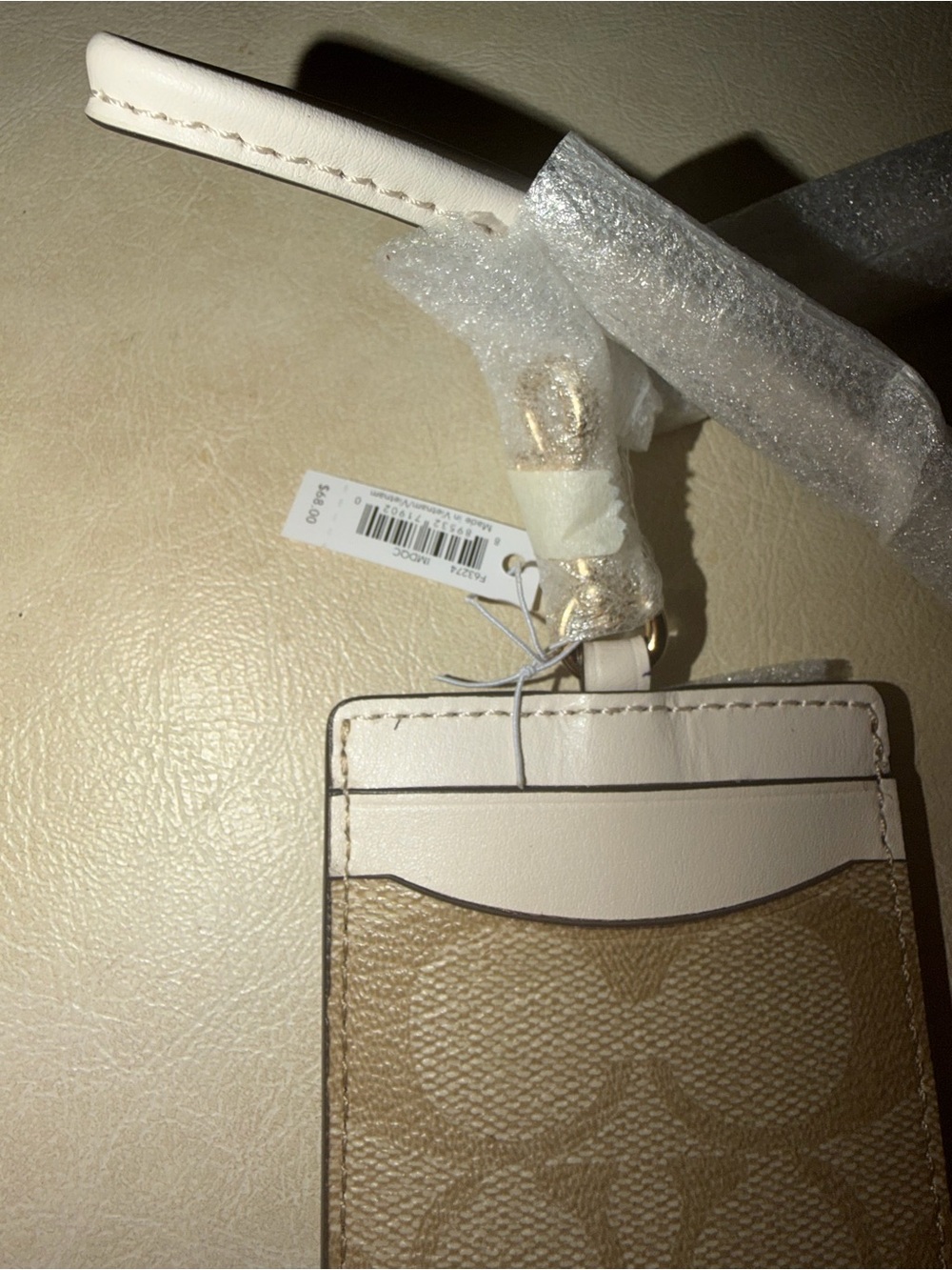 Coach Signature Canvas Light Khaki Cream Card Holder ID Lanyard - Picture 5 of 8